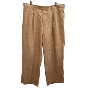 Lorenzino Mens Size 38 Tan  Solid Straight Leg Pleated Slacks Pants